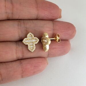 925 Sterling Silver Gold Plated Cross Stud Earrings